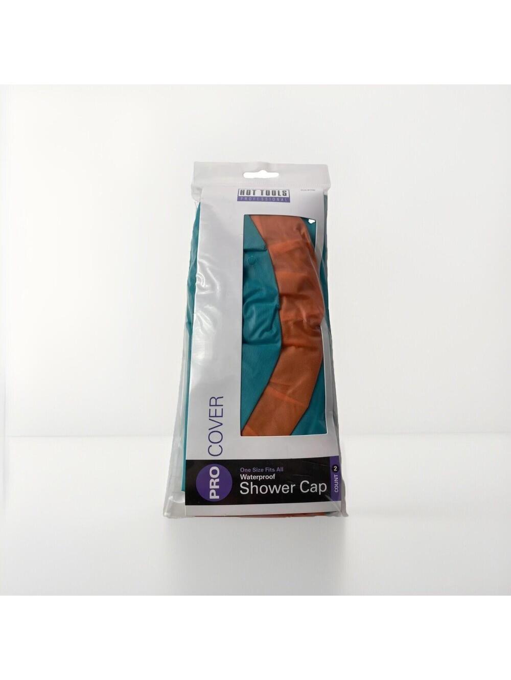 Shower Caps Waterproof 2 Pack Orange Blue Travel Hair Cover One Size